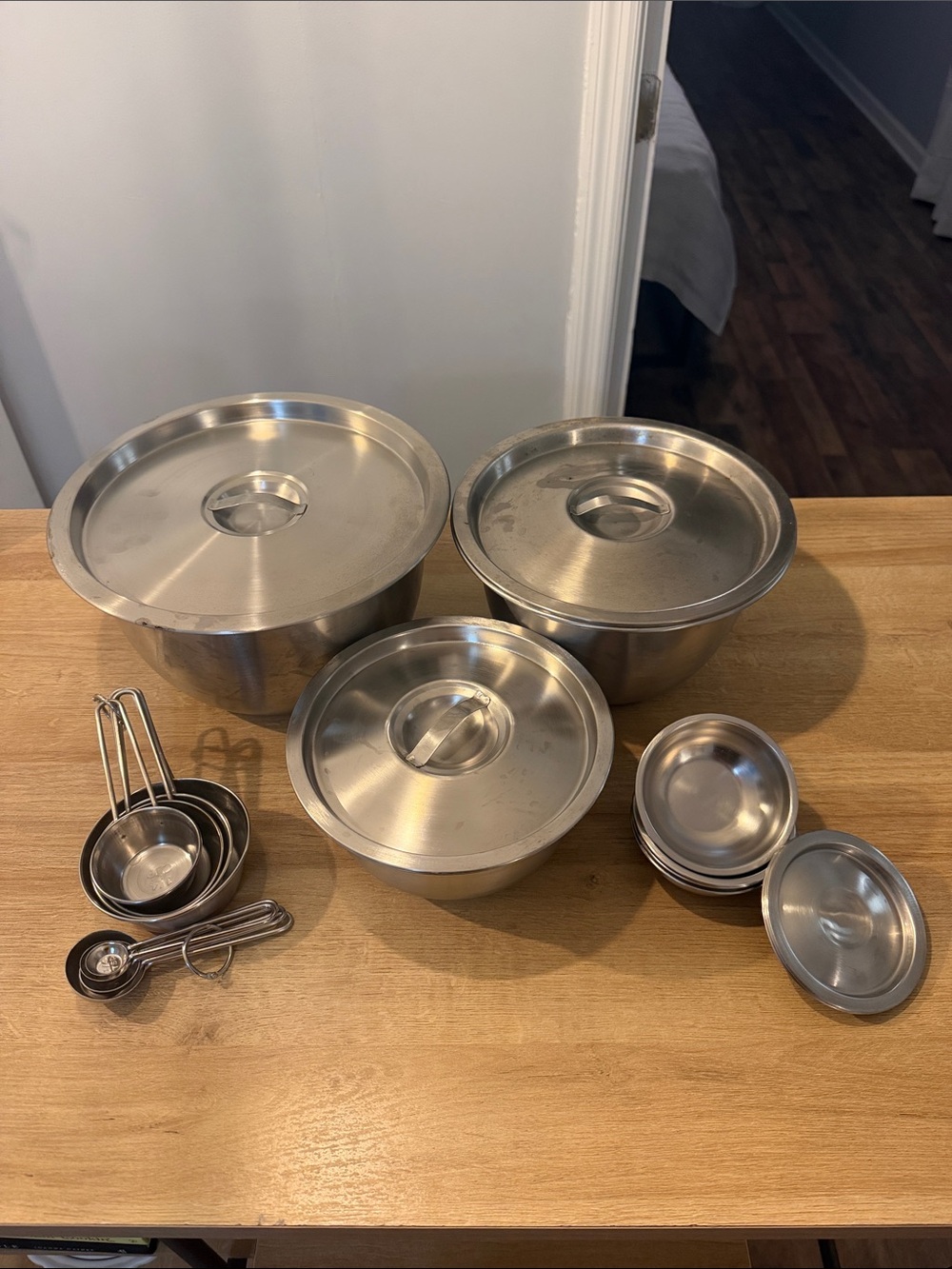Stainless Steel Mixing Bowl Set with Lids and Measuring Cups - Silver